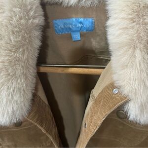 Women’s XXL EUC Draper James Camel Corduroy Jacket with Cream Faux Fur Collar